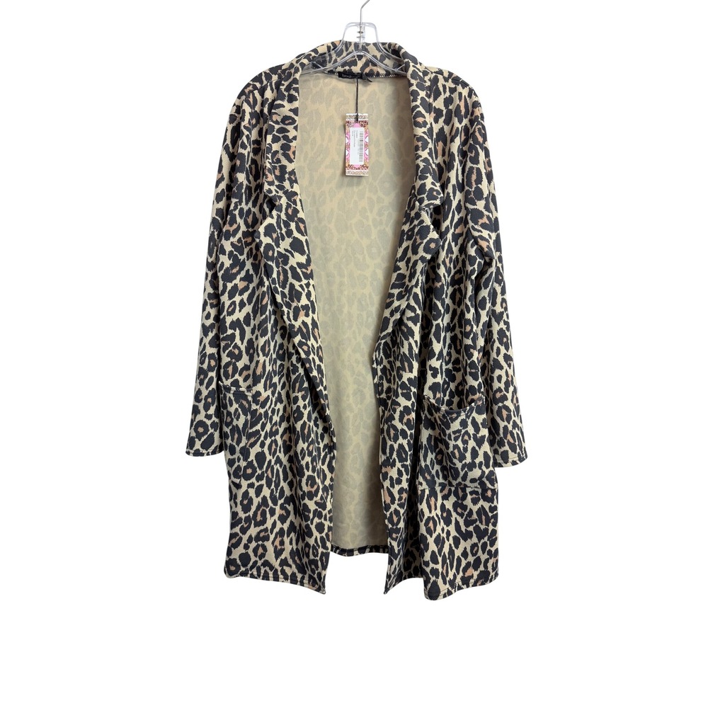 Boohoo Plus Leopard Print Duster Cardigan Jacket Tan Animal Print US 22 NEW